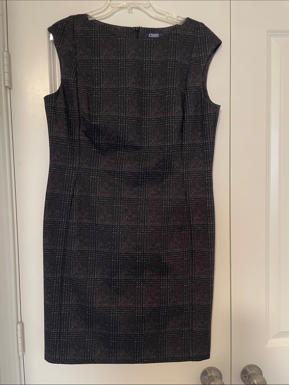 Chaps Gray Plaid Midi Sheath Dress L